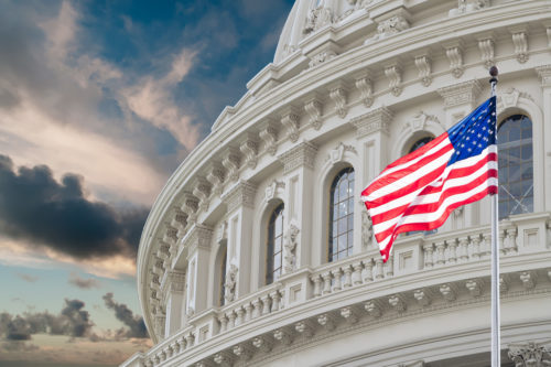 Washington DC Capitol view on cloudy sky background